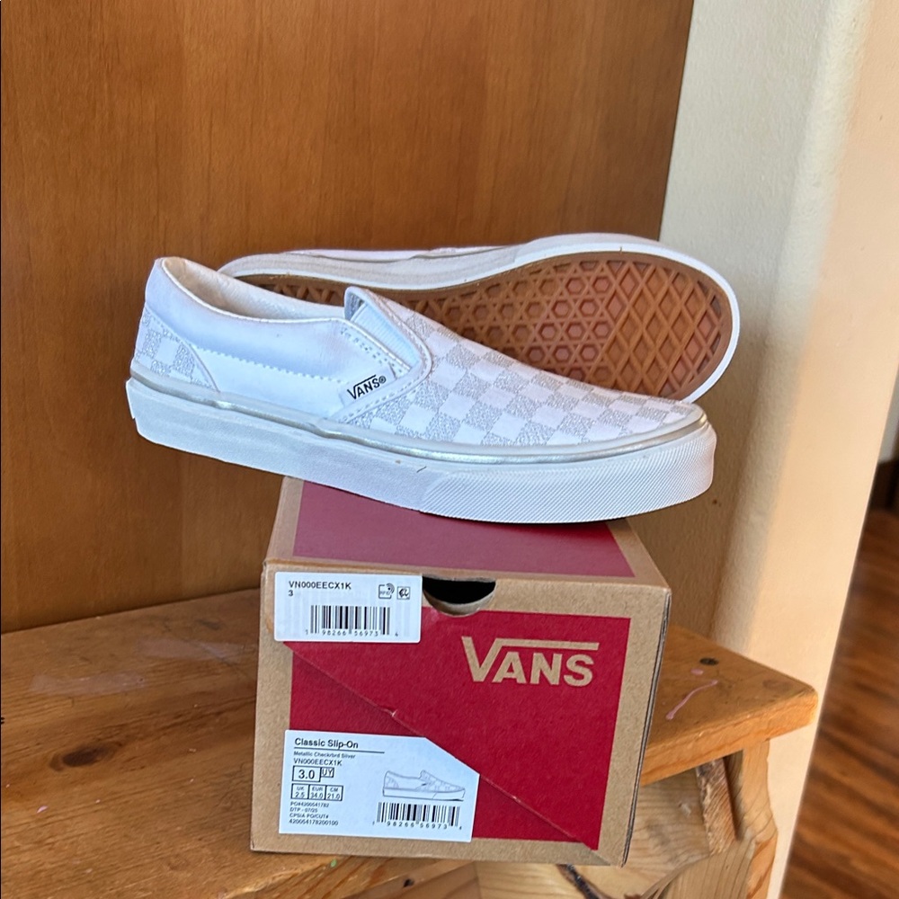 Vans Metallic White Checkered Slip-On Shoes